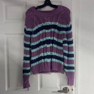 Free People Purple and Teal Striped Sweater